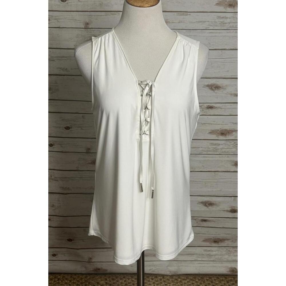 White House Black Market ivory casual MJ lace-up sleeveless tank Size Large